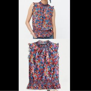 J.CREW Smocked sleeveless top. Size 8. Floral Multicolor.